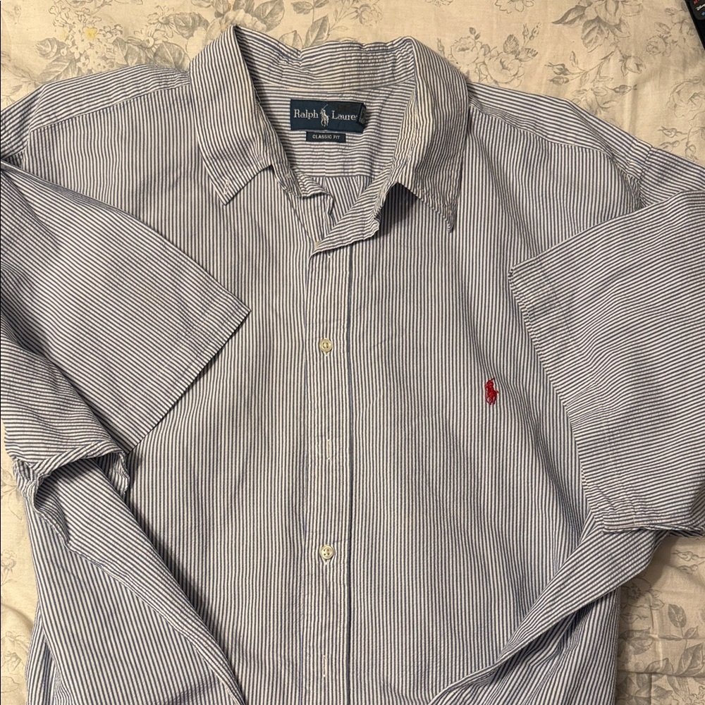 Ralph Lauren Men's Navy and White Striped Shirt